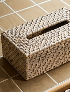 Boîte à mouchoirs rectangulaire en rotin, blanche, faite à la main, boîte de rangement écologique, décoration naturelle pour la maison et la maison, vente en gros du Vietnam - Product Image 4