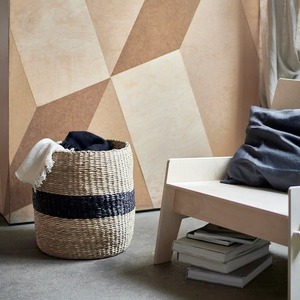 Woven Ottoman Natural Seagrass <b>Storage</b> <b>Baskets</b> Black Striped Straw Laundry <b>Basket</b> Rattan bin <b>Wicker</b> Organizer <b>Basket</b> Planter - Product Image 2