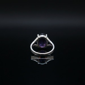 Anillo de Compromiso y Matrimonio de Plata de Ley 925 Certificado Cristiano, Estilo Vintage, Amatista Natural, Corte Ovalado, Engaste de Rodio - Product Image 4