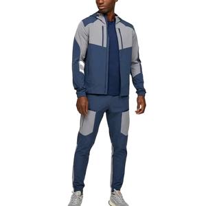Ensemble survêtement à blocs de couleurs pour hommes, veste à capuche et fermeture éclair, vêtements de sport ajustés à séchage rapide - Product Image 1
