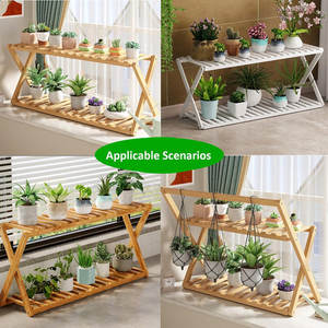 Grand support pliable à 2 niveaux en bambou pour pot de fleurs pour l'intérieur et l'extérieur Design géant à plusieurs niveaux pour le jardinage domestique - Product Image 4