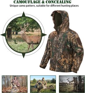 Vêtements de chasse silencieux pour hommes veste de randonnée en plein air à coquille souple manteau à capuche polaire résistant à l'eau avec poches - Product Image 4