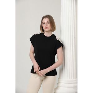 Camiseta Topshow Negra con Encaje en el Hombro al por Mayor - NEGRO - Product Image 3