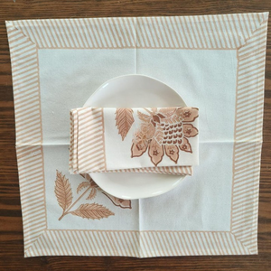 Hand Block Printed Cotton <b>Placemat</b> & Napkin Set Floral Table Linens Cotton tablemats Artisancrafted - Product Image 6