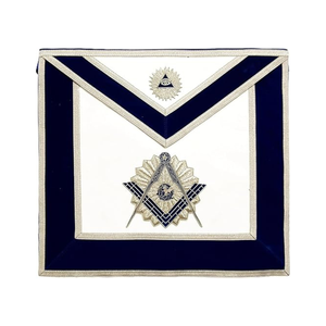 Tablier maçonnique Master Mason Blue Lodge en cuir d'agneau brodé en velours bleu marine Tablier maçonnique - Product Image 1
