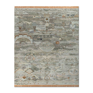 Tapis Manchaha noué à la main en laine et soie de bambou, motif patchwork bleu, pour grande surface, rectangulaire, pour couloir, fait main, grande surface, pour salon - Product Image 1
