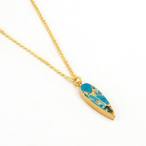 สร้อยคอจี้พลอยเทอร์ควอยส์พลอยเทอร์คอยส์แบบมือสายโซ่ที่ออกแบบด้วยเครื่องรางชุบโลหะด้วยไฟฟ้ารูปลูกแพร์ - Product Image 6