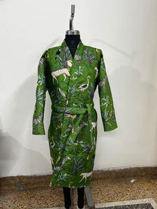 Manteau long matelassé en coton bleu à imprimé animalier pour femme, avec ceinture, idéal pour l'hiver et l'automne, vêtement d'extérieur tendance, vente en gros - Product Image 2