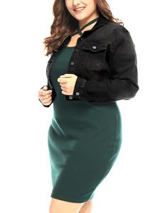 Veste en jean décontractée pour femmes, taille plus, manches longues, boutonnée, col rabattu, décoration, teinte, saison hivernale - Product Image 4