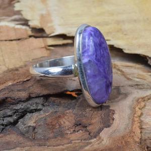 แหวน Charoite สีม่วงสไตล์ Boho 925แหวนพลอยเงินสเตอร์ลิงทำด้วยมือเครื่องประดับ June birthstone รูปไข่ของขวัญสำหรับวันเกิด - Product Image 3