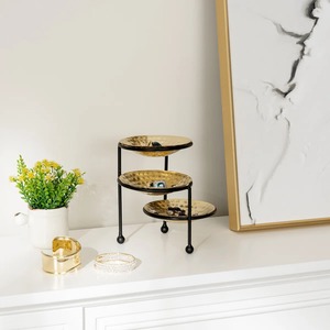 Exhibidor de Joyería de Metal de Tres Niveles, Bandeja Dorada Martillada, Organizador de Anillos, Pulseras, Aretes, Decoración del Hogar, Estante de Almacenamiento Q.M.R.F - Product Image 5