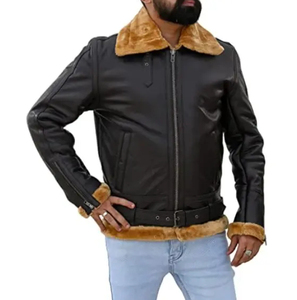 Chaqueta de Cuero Negra con Forro de Piel de Oveja para Hombre, Chaquetas de Cuero de Doble Cara para Hombre, Chaqueta de Cuero Transpirable de Talla Grande - Product Image 6
