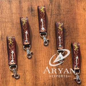 Stylish Hand Carved Tooled Leather <b>Key</b> Chains Embossed Floral Print Leather <b>Key</b> Rings Tooled Leather Accessories Cute <b>Key</b> Chains - Product Image 1