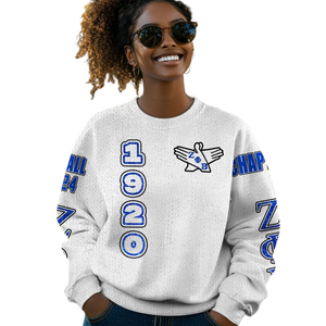 ZPhiB bleu blanc pull en tricot 1920 Zeta Phi Beta sororité vie grecque Chenille broderie divine neuf lettre vêtements - Product Image 5