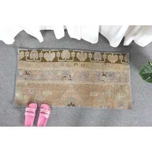 Alfombra turca de área grande Vintage 160x330 cm Beige marrón Patchwork clásico látex de lana diseño de pasillo Rectangular para cabecera - Product Image 1