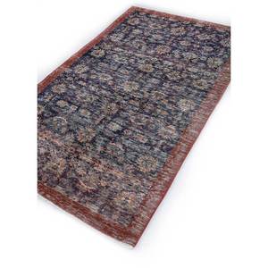 Vintage Hand Knotted Wool Rug Deep Navy/Orange Mandarin Floral Pattern Soft 4x6'6 ft for Home Living Room Hallway Entryway - Product Image 2