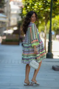 Vestido de Verano Indio hecho a mano artesanal tejido en V Vestido de manga larga con cuello en V túnica Midi ligero, aireado e ideal para días relajados - Product Image 3