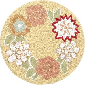 Posavasos Redondo Bordado a Mano con Cuentas, Diseño de Flores Azules y Blancas con Dorado, Ecológico y Personalizable, para Mesa de Comedor o Boda - Product Image 2