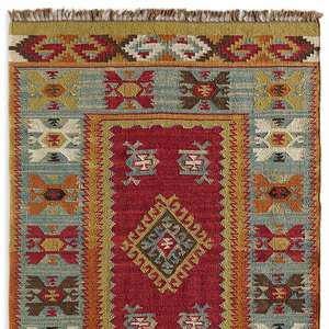 Alfombra Kilim de lana duradera hecha a mano, tejido plano Oriental, patrón geométrico ecológico, 1600 GSM para uso doméstico, Alfombra de lana Vintage - Product Image 2