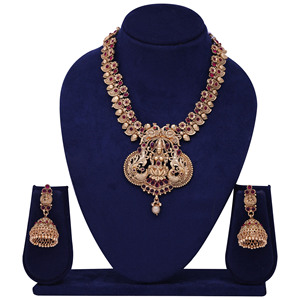 Antique Indian Jewelry Matte Plated Temple <b>Necklaces</b> With Diamond Costume Jewelry Manufacturer Export Supplier Festival Jewelry - Product Image 1