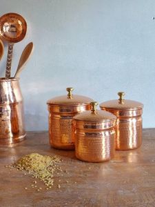 Bold Design Copper <b>Canister</b> <b>Set</b> With Carved Patterns And Strong Base Enhancing The Look And Utility Of Any Modern Kitchen - Product Image 4