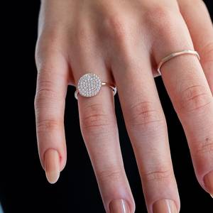 14k véritable or massif coupe ronde bague en diamant minimaliste CZ pierre et disque bijoux pour femmes bague de mariage de mariée - Product Image 4