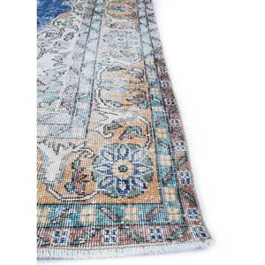 Alfombra de Lana Azul Vintage Anudada a Mano Pae-2602 para Entrada, Sala de Estar, Pasillo - Medallón Abstracto Rectangular Tipo Rompecabezas para Adolescentes - Product Image 4