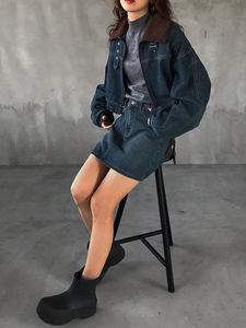 Chaqueta Vaquera Corta para Mujer, Diseño Moderno, Transpirable, de Algodón Tejido, con Bloques de Color, Precio Económico, Cómoda, Gran Venta - Product Image 4