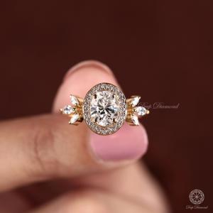 Anillo de compromiso de diamantes ovalados de 1,3 quilates: Anillo de racimo de diamantes Marquesa vintage - Product Image 5