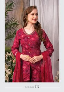 El último diseñador Pure Chinon Hand Work Digital Kurti Plazzo - Product Image 3