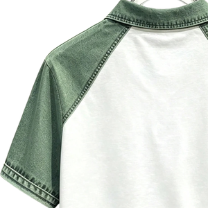 Polo en coton pour homme, blanc et vert contrasté, avec poche, manches courtes, coupe classique, décontracté, respirant, tricoté, idéal pour le golf et l'été - Product Image 4