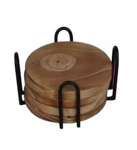 Dessous de verre carrés multifonctionnels en bois faits à la main, sous-verres en résine et bois de pierre, tapis et coussinets en bois d'acacia ciblés - Product Image 3