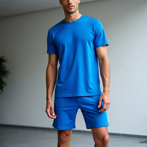 Venta al por mayor camiseta pantalones cortos de dos piezas Set Hombres 100% Algodón Poliéster Jogging Wear Shorts Set Summer Tee Shorts de dos piezas - Product Image 2