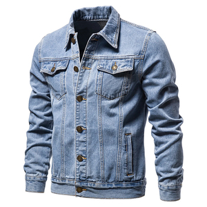Veste en jean coupe étroite à la mode pour hommes, col montant boutonné avec aspect vieilli déchiré et lavé enduit, denim décontracté pour l'hiver - Product Image 2