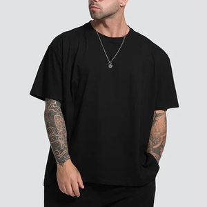 เสื้อยืดผ้าฝ้ายสำหรับผู้ชายเสื้อโอเวอร์ไซส์ผ้าคอตตอนทรงบ็อกซี่ทรงหลวมเปิดไหล่แบบเรียบใส่สบายพร้อมโลโก้ออกแบบได้ตามต้องการ - Product Image 1