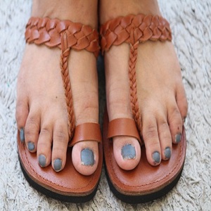 Genuine Leather Women Flat <b>Slipper</b> Flip Flop Casual Brown <b>Slipper</b> - Product Image 1