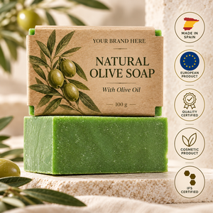 Saponetta Naturale all'Olio d'Oliva OEM 100g |   Oli Naturali Vegani Prima Spremitura a Freddo per Idratazione e Ammorbidimento della Pelle Secca |   Sapone a Marchio Privato - Product Image 1
