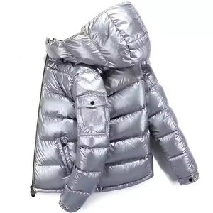 Chaqueta Acolchada Metálica Plateada con Capucha para Hombre, Abrigo Grueso de Plumón para Invierno, Cierre de Cremallera, Prenda Exterior Informal y Cálida - Product Image 6