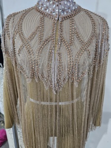 ชุดราตรีผ้าชีฟองปักมือประดับคริสตัลและพู่ห้อย ดีไซน์สวยหรู เหมาะสำหรับงานปาร์ตี้และคลับ ประดับด้วยลูกปัดวิบวับ หรูหรา - Product Image 2