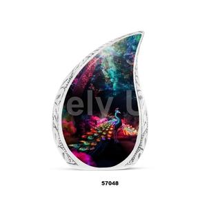 Hot Selling Aluminium Tear Drop Peacock Theme Cremation Adult Urn for Human Ashes Decorative Keepsake Urn With Free <b>Velvet</b> <b>Bag</b> - Product Image 1