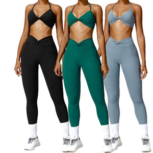 Conjunto de Yoga para Fitness de 2 uds., ropa deportiva para mujer, mallas de cintura alta, Sujetador de Yoga Push Up, ropa de gimnasio con logotipo personalizado, conjunto de entrenamiento para mujer - Product Image 1
