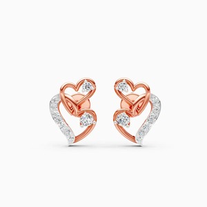 Pendientes de Doble Corazón con Diamantes Cultivados en Laboratorio para Uso Diario, 0.212 Ct, en Oro Amarillo, Blanco y Rosa de 9K - Product Image 3