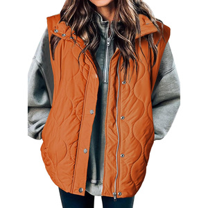 Gilet d'hiver unisexe épais et uni avec fermeture éclair, logo personnalisé, doublure en lin réversible, sans manches, long, avec capuche - Product Image 6