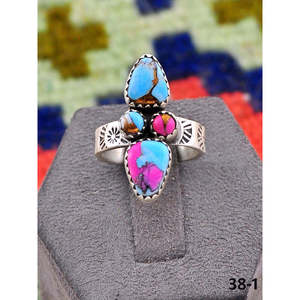 Bague réglable style Southwest en argent sterling et Mohave, incrustation de coton doux et de turquoise avec sertissage clos, idéale pour un cadeau - Product Image 2