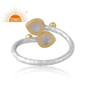 Dernier modèle Bague ajustable en argent sterling fin avec pierre de lune blanche et pierre de lune arc-en-ciel Fabricant de bijoux personnalisé - Product Image 4