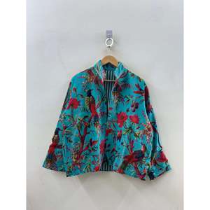 Veste en velours imprimé Turquoise Garden pour femmes, réversible, motif botanique et oiseaux, grande taille, pour la saison printanière - Product Image 6