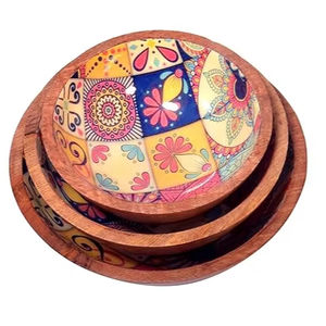 Cuenco con estampado de madera de mango Ecológico y elegante para casas de estilo bohemio Cuenco de madera pintado para frutas secas al mejor precio - Product Image 1