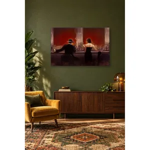 Impression sur toile de Fida, homme au chapeau et femme au bar éclairé de rouge - Product Image 5