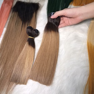 100% ต่อผมแท้ทรงตรงสำหรับเครื่องทำผมสีน้ำตาลออมเบรได้สองชั้น - Product Image 1