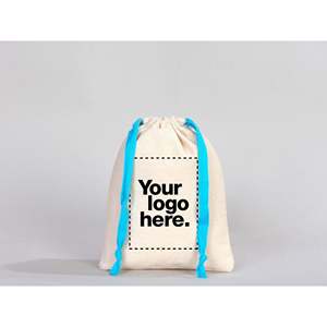 Custom Turquoise <b>Drawstring</b> Muslin Bag 6W X 8H Organic Cotton Biodegradable Bridal Shower Craft <b>Pouch</b> Screen Printed - Product Image 1